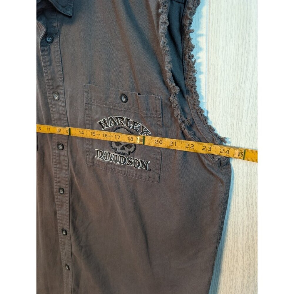 Harley Davidson Work Shirt XL Black Sleeveless Vest Skull Eagle Embroidered - Picture 7 of 8